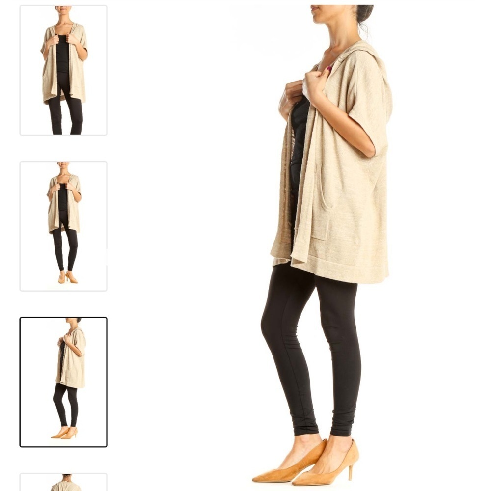 246 Eileen Fisher Organic Cotton Knit Open Front Hooded Cardigan Size S/M - Picture 3 of 17